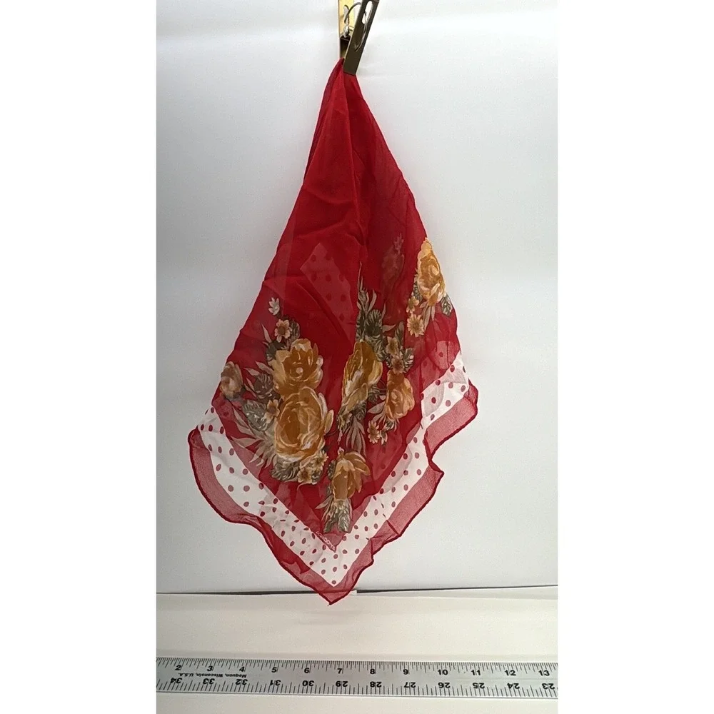 Vtg Liz Claiborne Floral Yellow Gold Green White‎ Crepe Silk Scarf 18x18